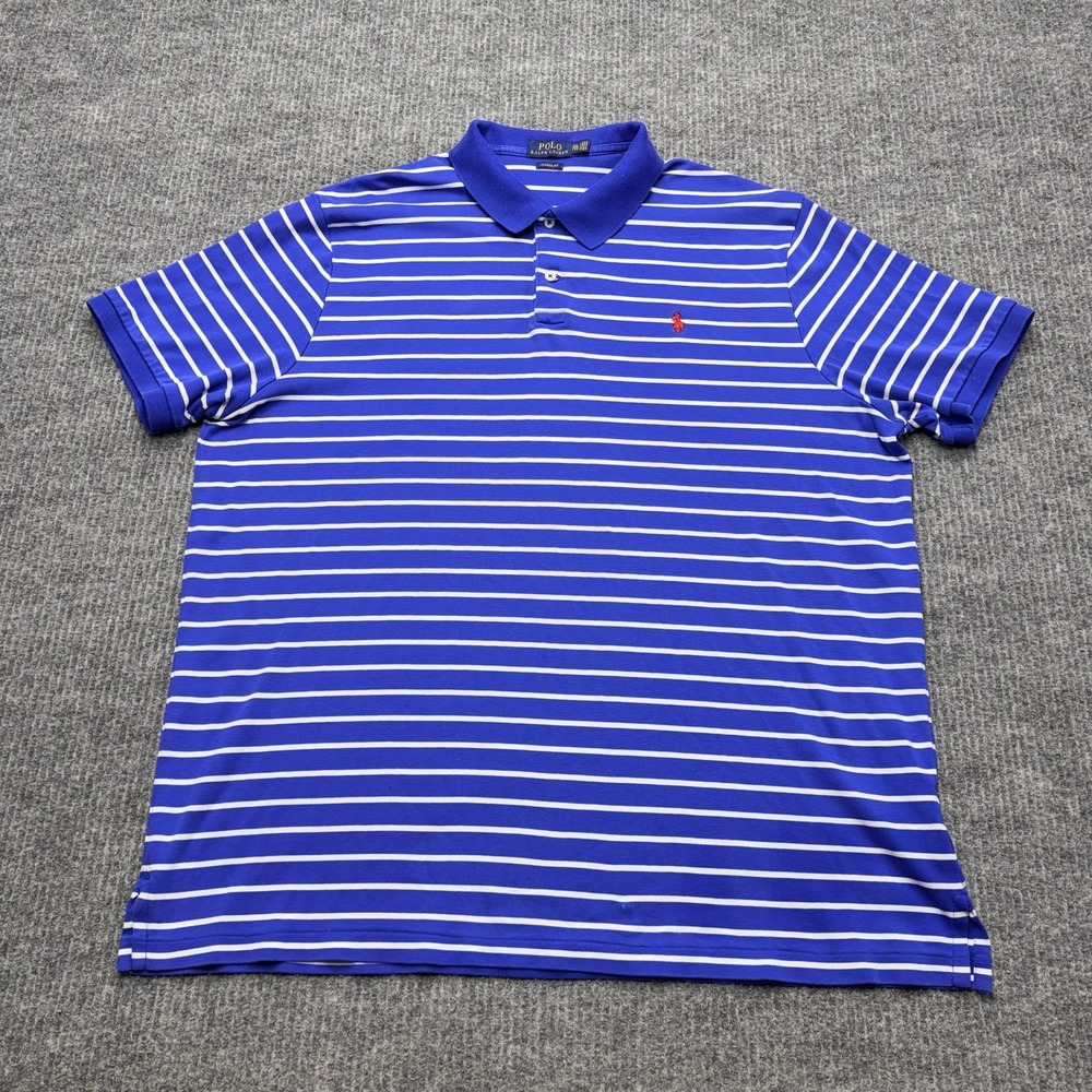 Polo Ralph Lauren Polo Shirt Mens 2XL Blue White Striped Classic Fit Cotton